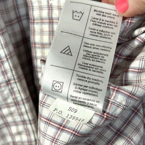 Carhartt Mens L Shirt Work Relaxed Button Up Short Sleeve White Chambray Plaid - Picture 7 of 8